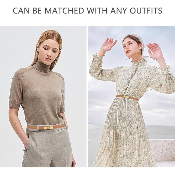 Women's Skinny Leather Belt With Adjustable Silver Turn-Lock Buckle Ideal Brown - Picture 6 of 6